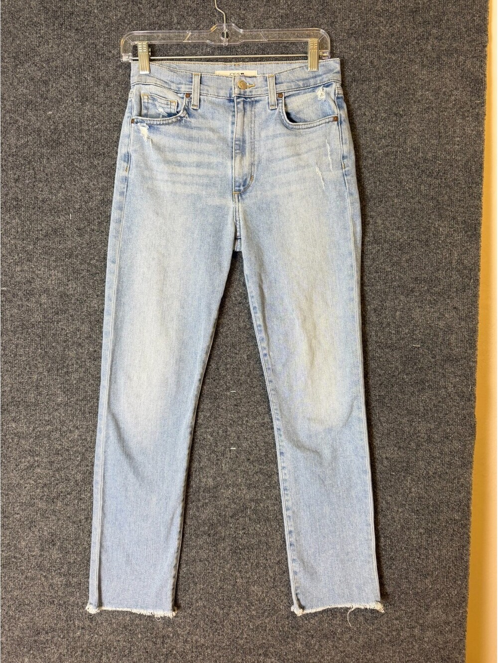 Joes Jeans Womens High Rise Straight Leg Jeans Light Wash Distressed Raw Hem 27